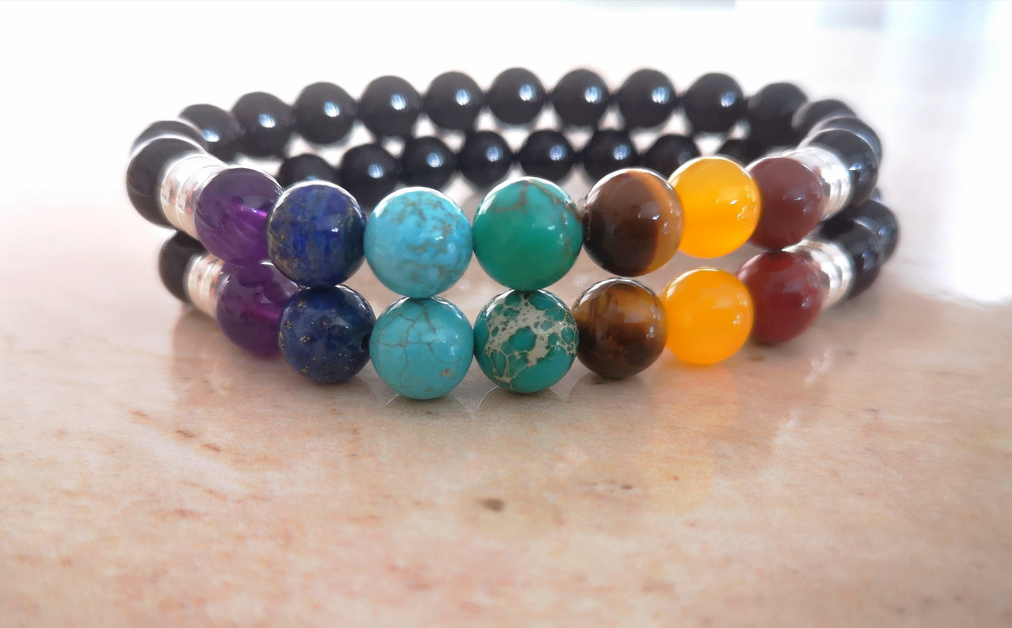 7 Chakra Healing & Sterling Silver Rings Bracelet With Love Jewellery UK