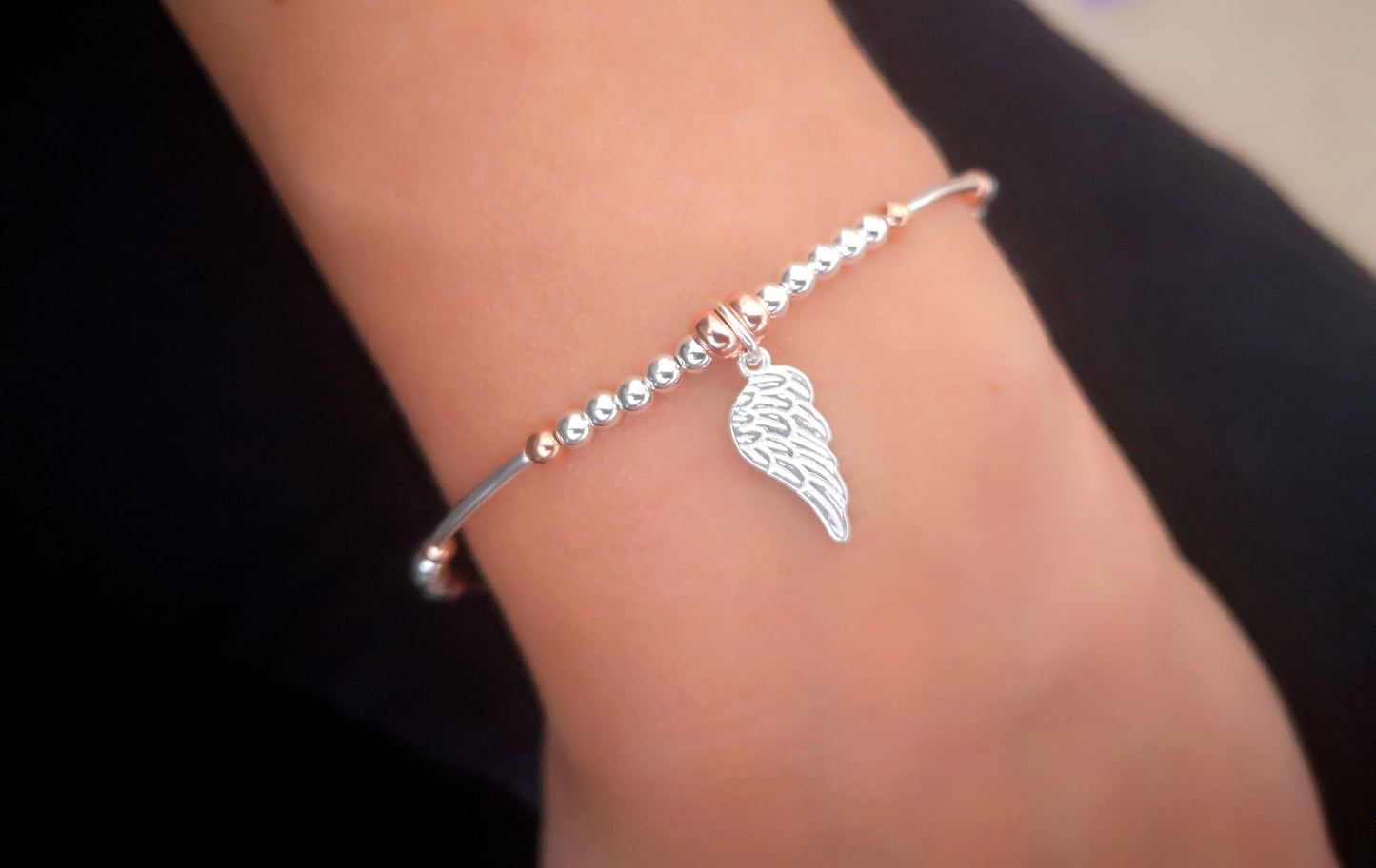 Single Angel Wing Beaded Bracelet - With Love Jewellery UK