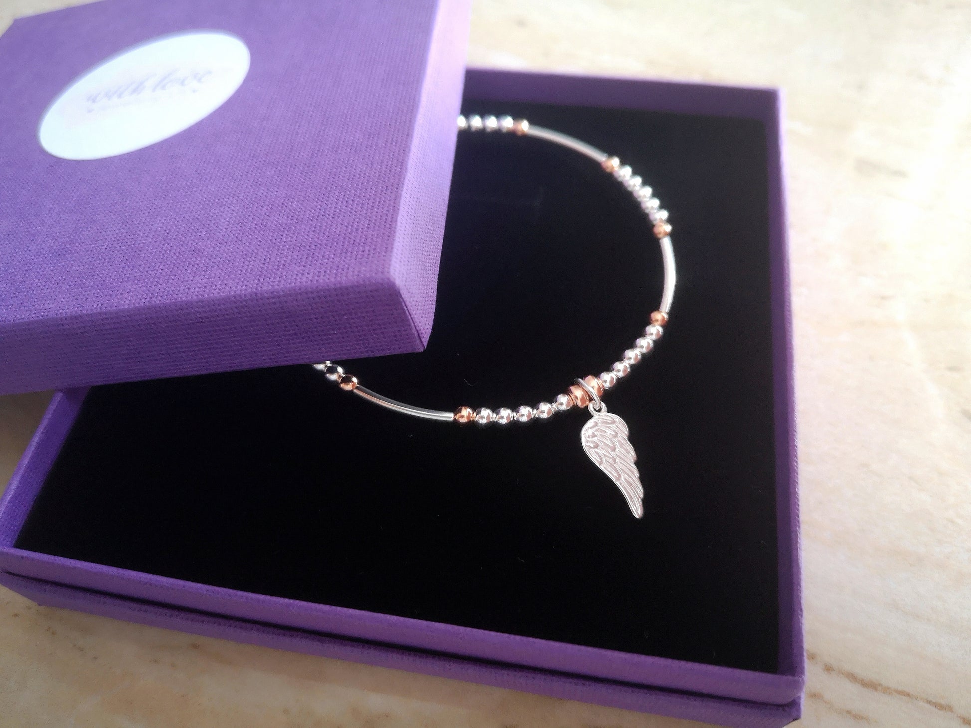 Single Angel Wing Beaded Bracelet - With Love Jewellery UK