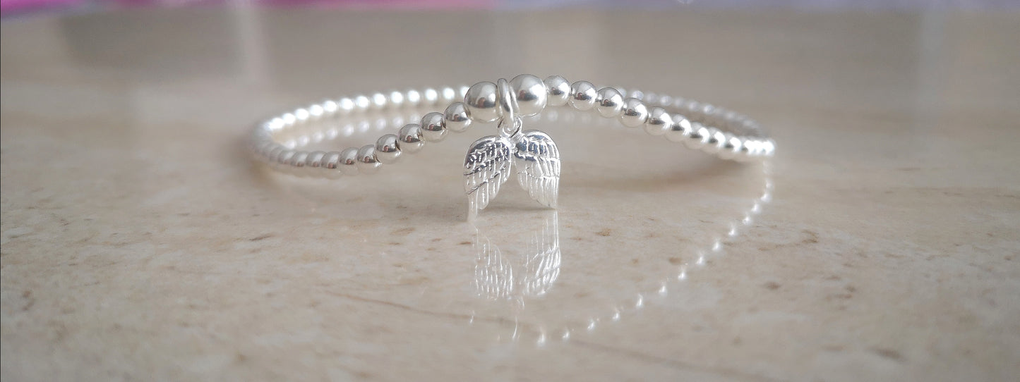 Sterling Silver Angel Wings Beaded Bracelet/Anklet With Love Jewellery UK