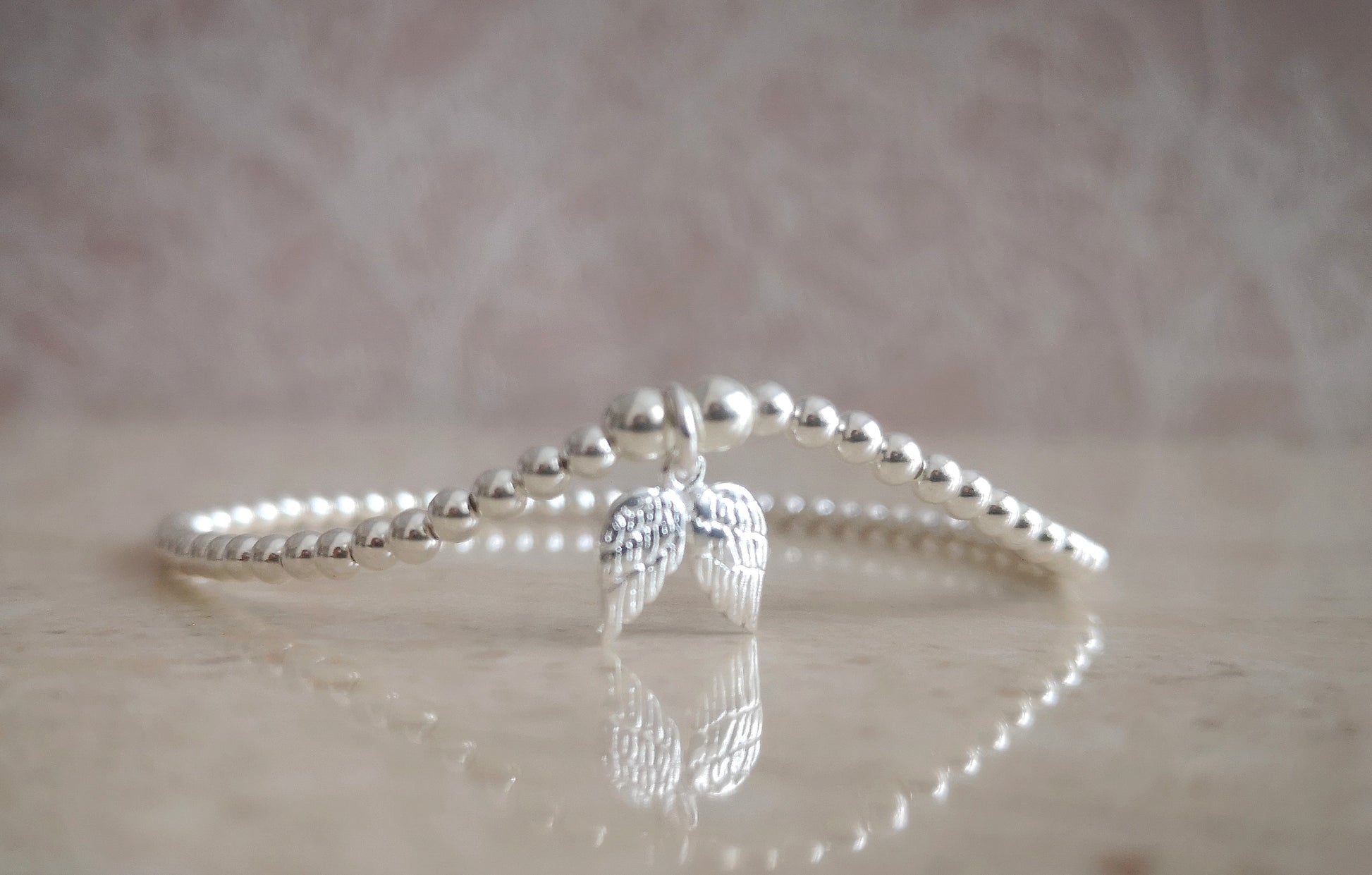 Sterling Silver Angel Wings Beaded Bracelet/Anklet With Love Jewellery UK