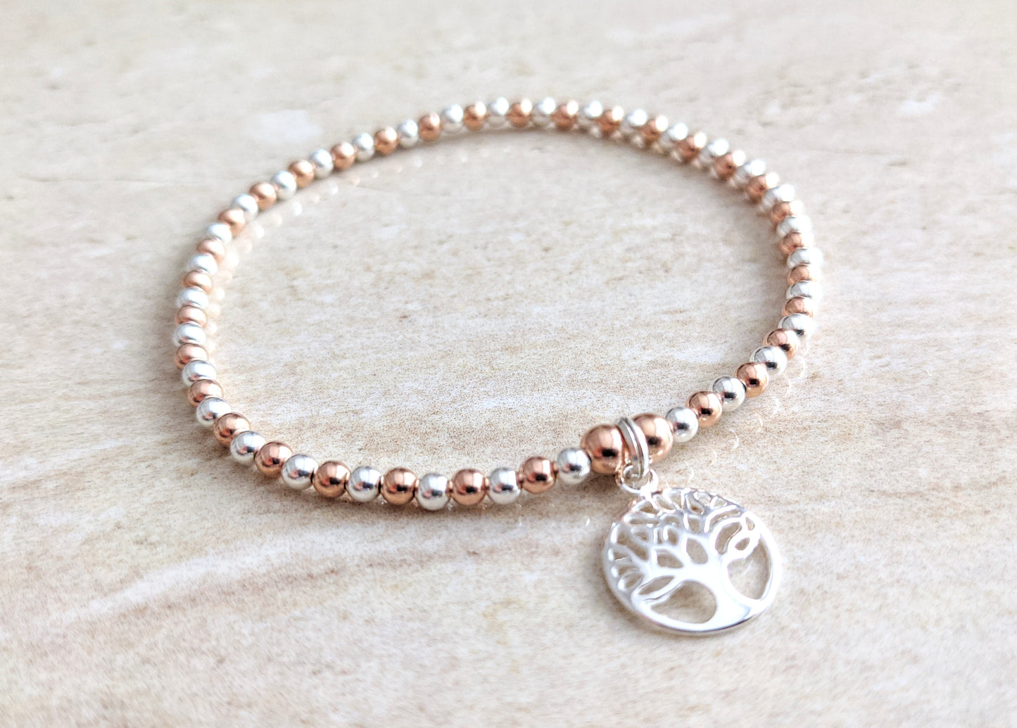 Sterling Silver & Rose Gold Tree of Life Bracelet With Love Jewellery UK