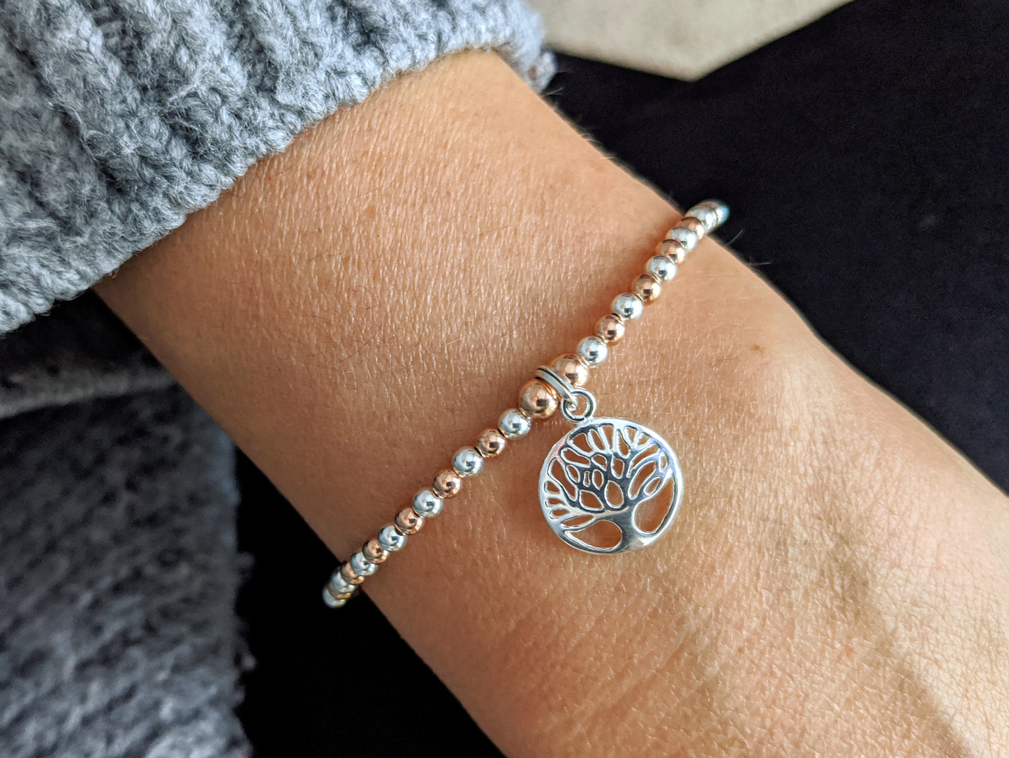 Sterling Silver & Rose Gold Tree of Life Bracelet With Love Jewellery UK