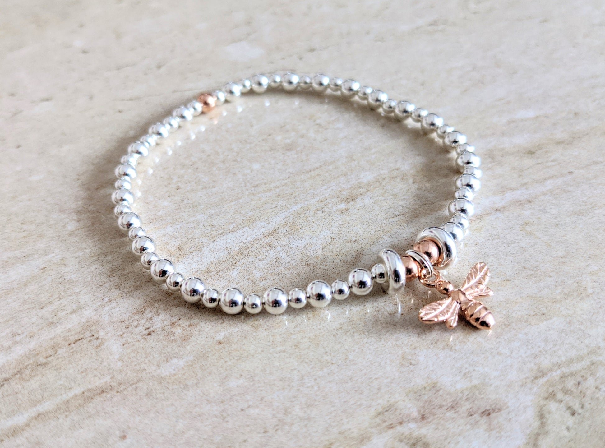 Sterling Silver Bee Bracelet With Love Jewellery UK