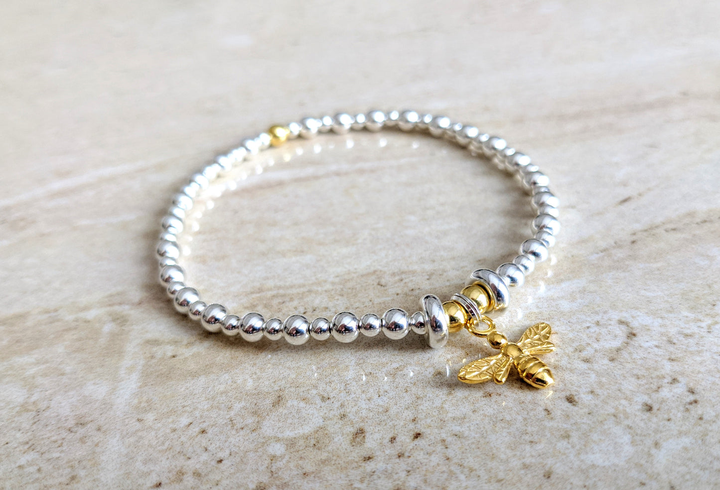 Sterling Silver Bee Bracelet With Love Jewellery UK