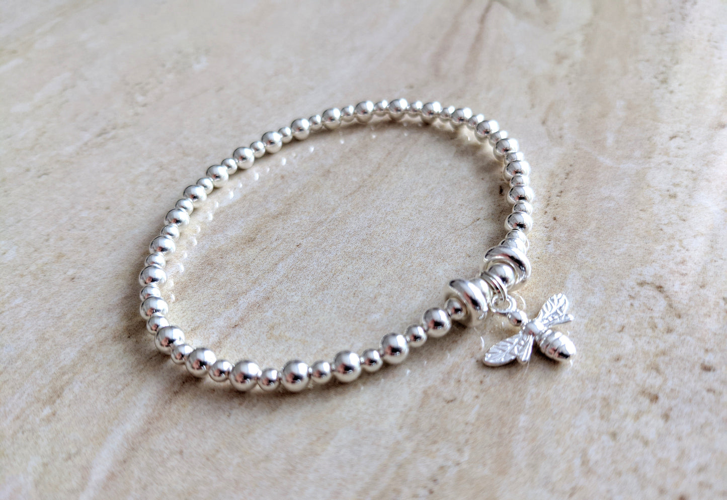 Sterling Silver Bee Bracelet With Love Jewellery UK