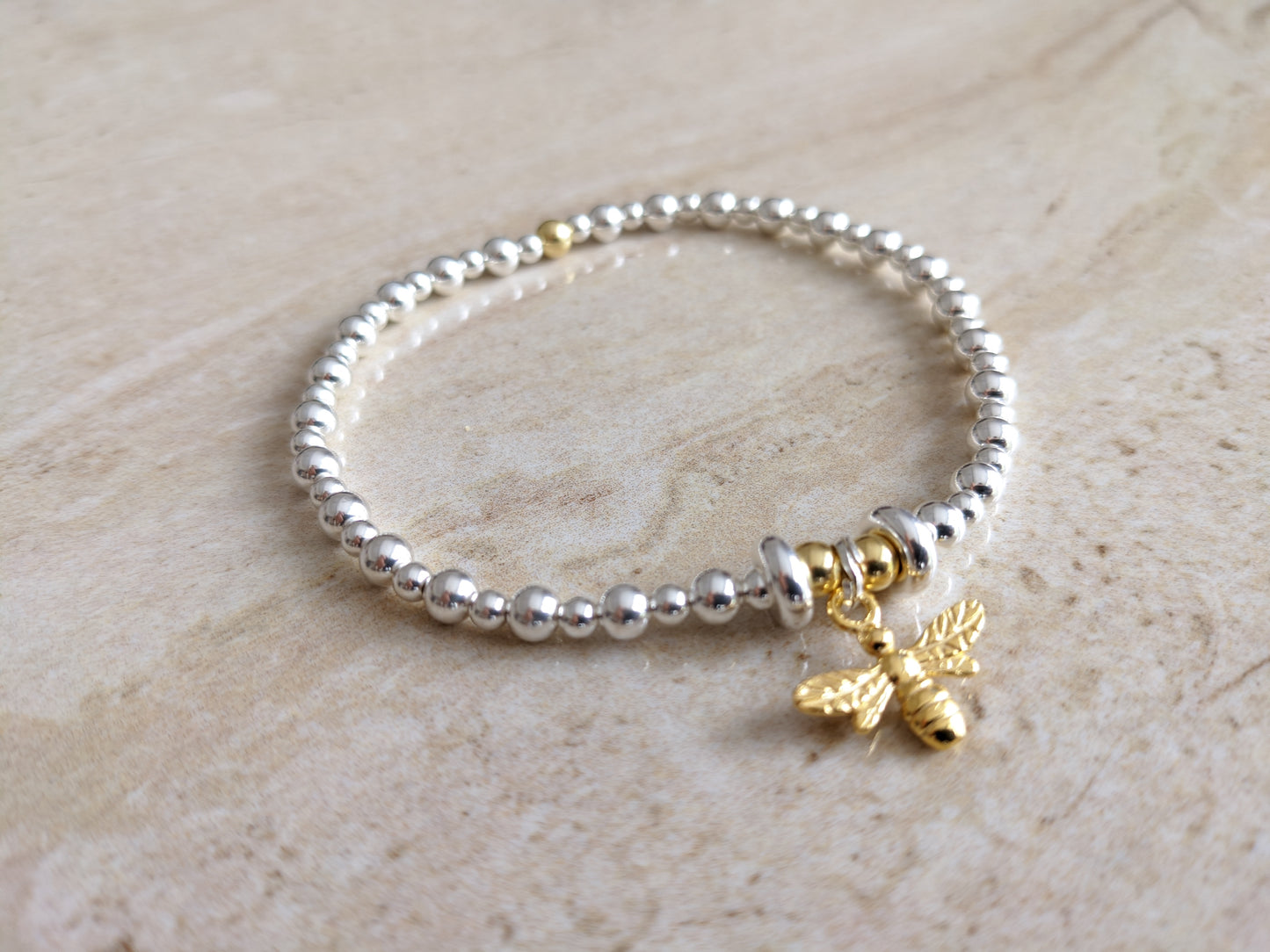 Sterling Silver Bee Bracelet With Love Jewellery UK