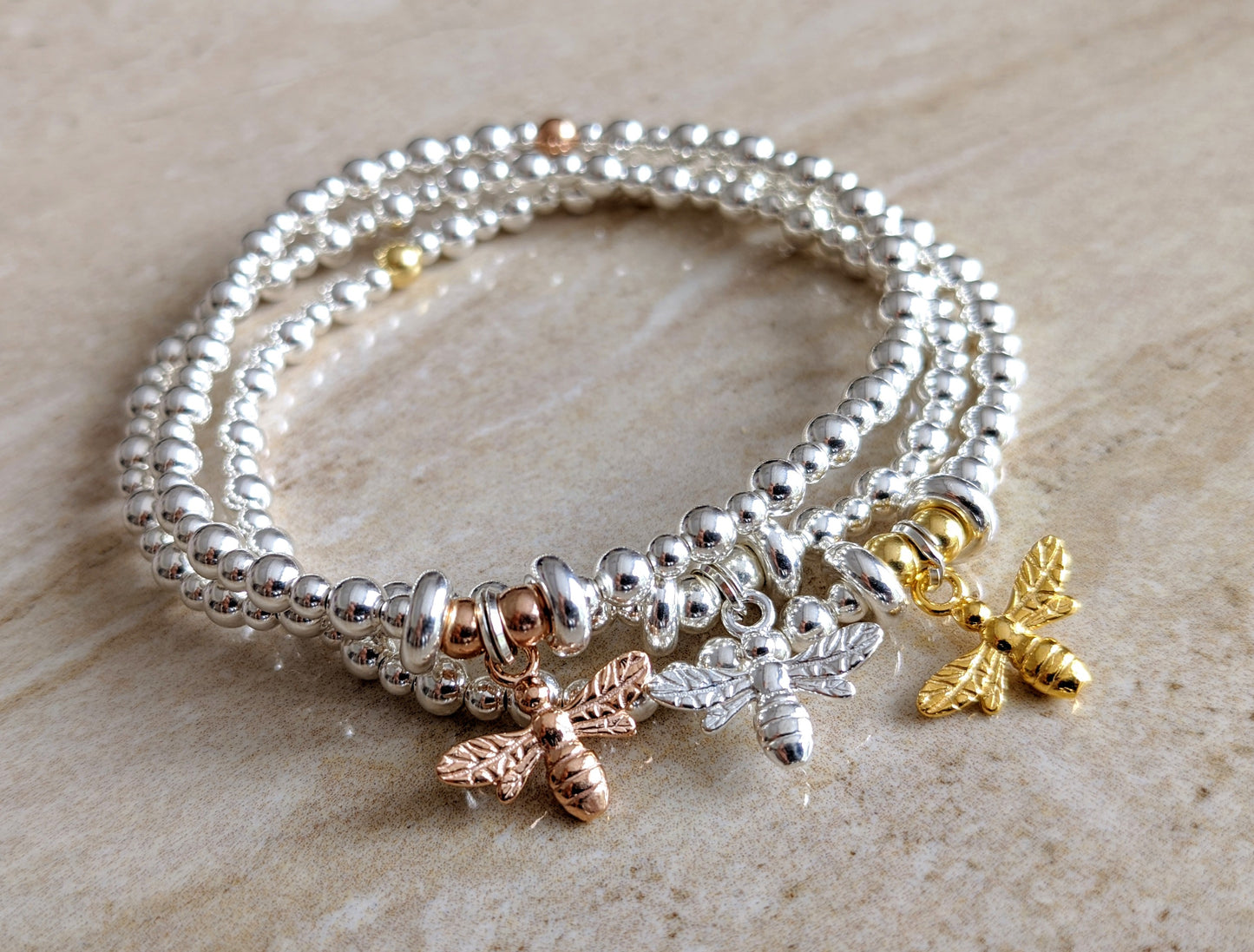 Sterling Silver Bee Bracelet With Love Jewellery UK