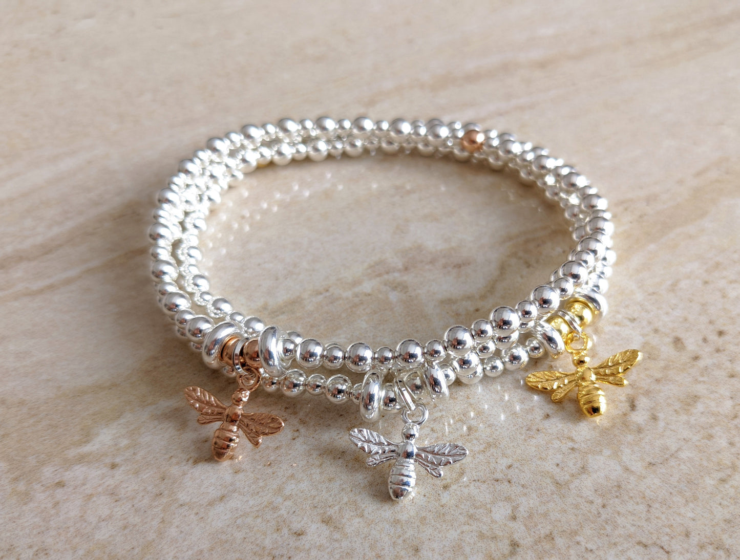 Sterling Silver Bee Bracelet With Love Jewellery UK