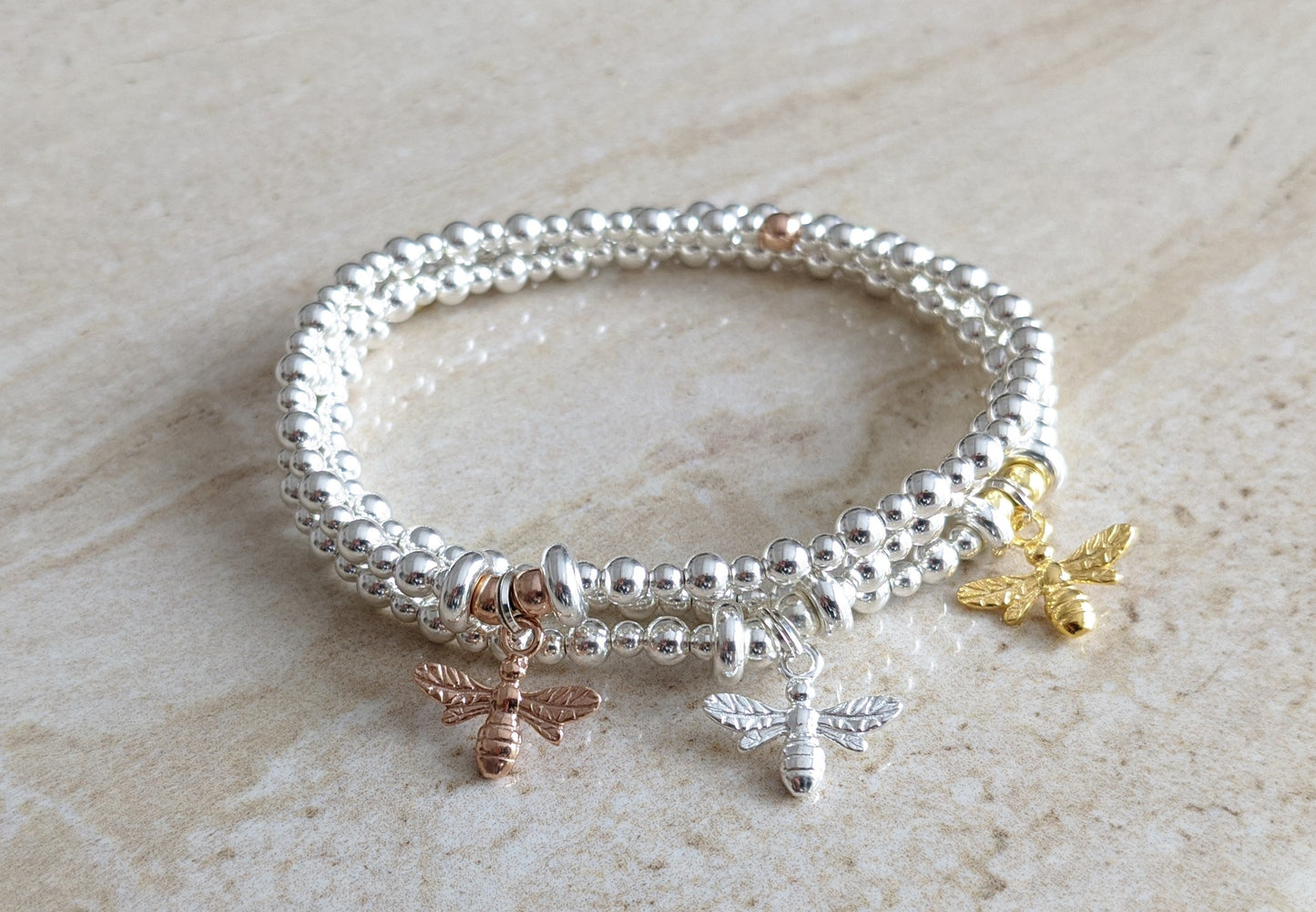 Sterling Silver Bee Bracelet With Love Jewellery UK