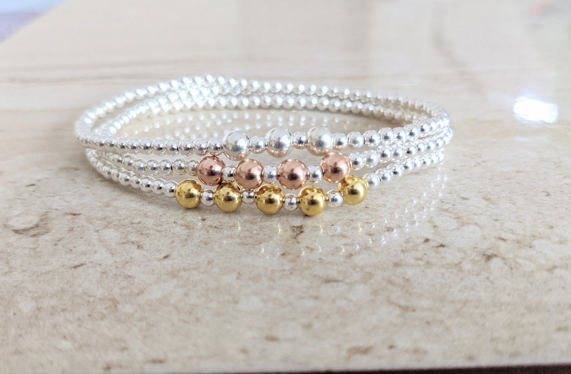 Sterling Silver Beaded Birthday Bracelet (20th, 30th, 40th, 50th, 60th, 70th, 80th or 90th birthday) With Love Jewellery UK