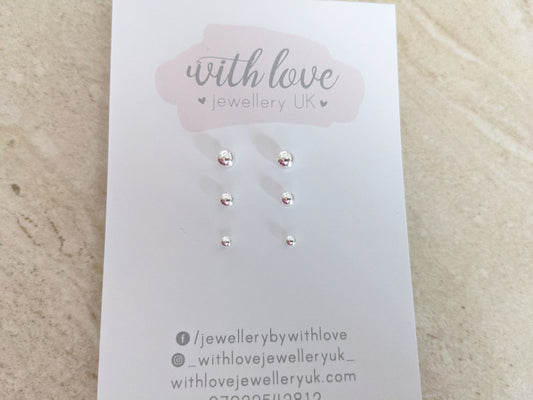 Silver Ball Studs With Love Jewellery UK