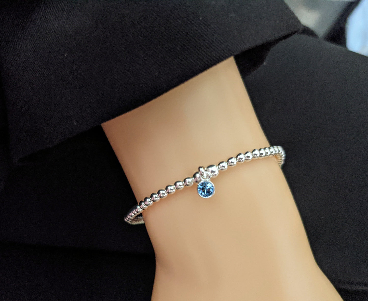 Sterling Silver March Birthday Bracelet (Aquamarine) - With Love Jewellery UK