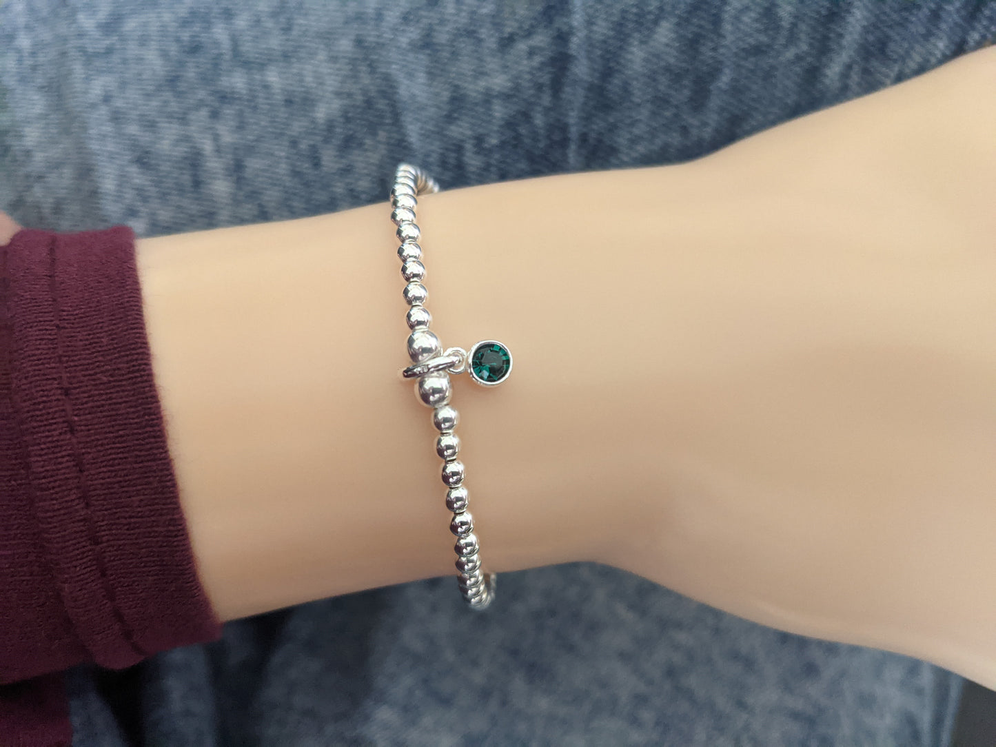 Sterling Silver May Birthday Bracelet (Emerald) With Love Jewellery UK