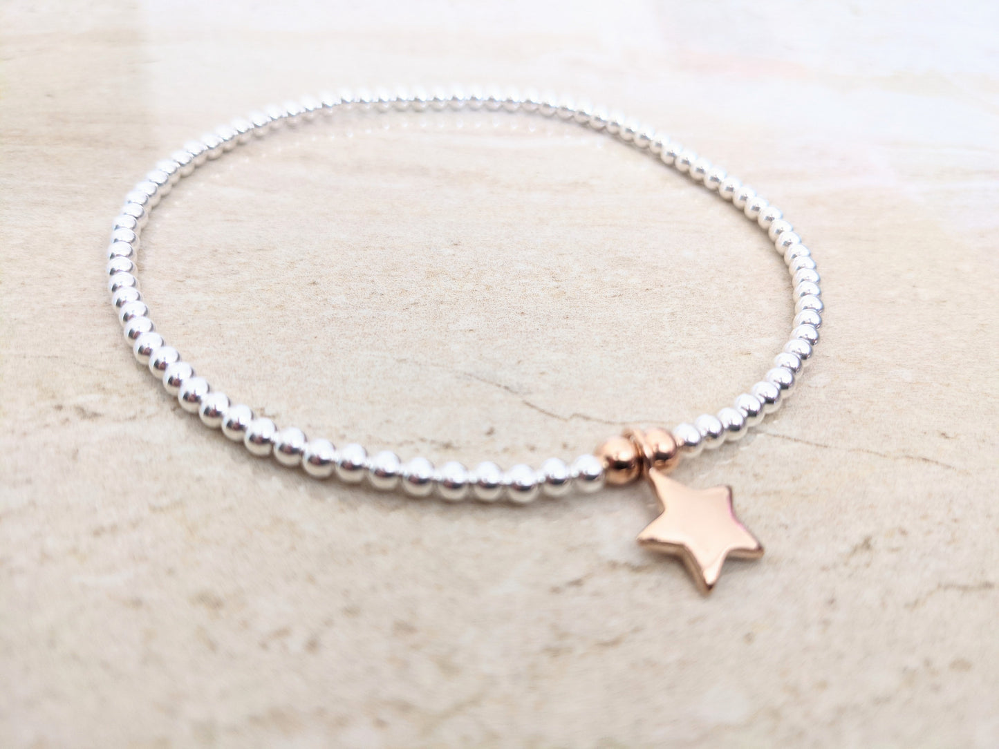 Sterling Silver and Rose Gold Star Anklet With Love Jewellery UK