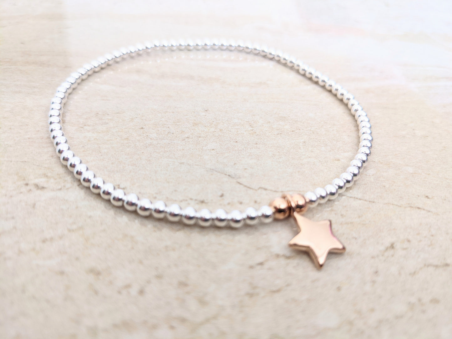 Sterling Silver and Rose Gold Star Anklet - With Love Jewellery UK