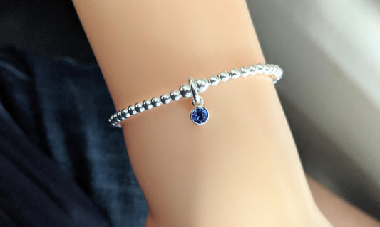 Sterling Silver September Birthday Bracelet (Sapphire) - With Love Jewellery UK