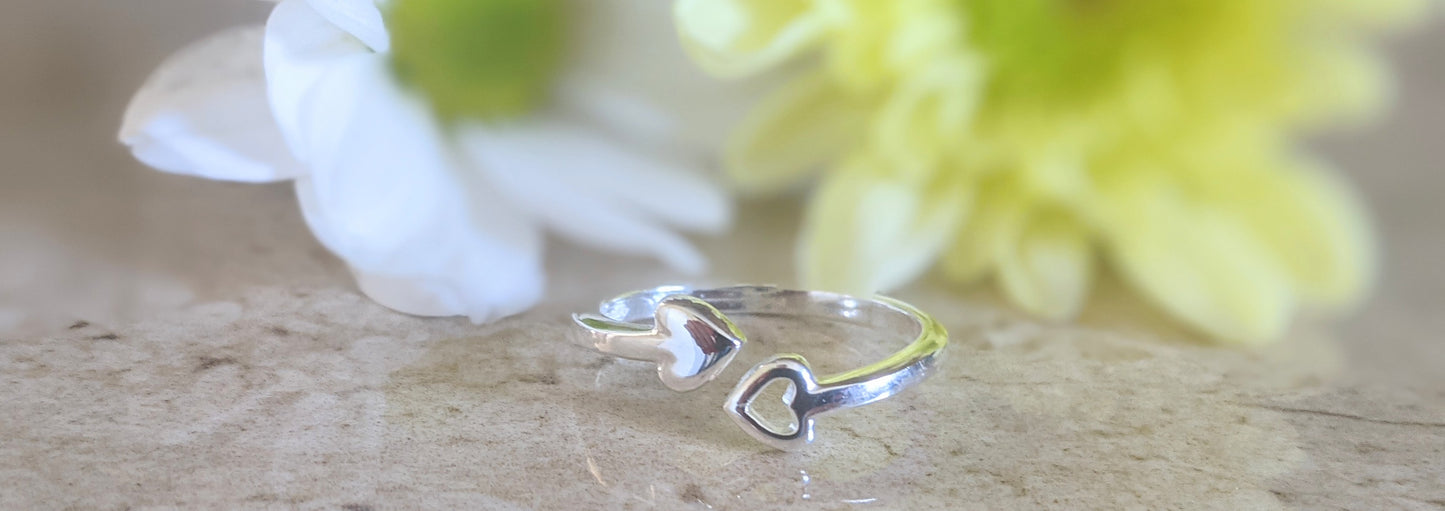 Sterling Silver Double Heart Ring - With Love Jewellery UK