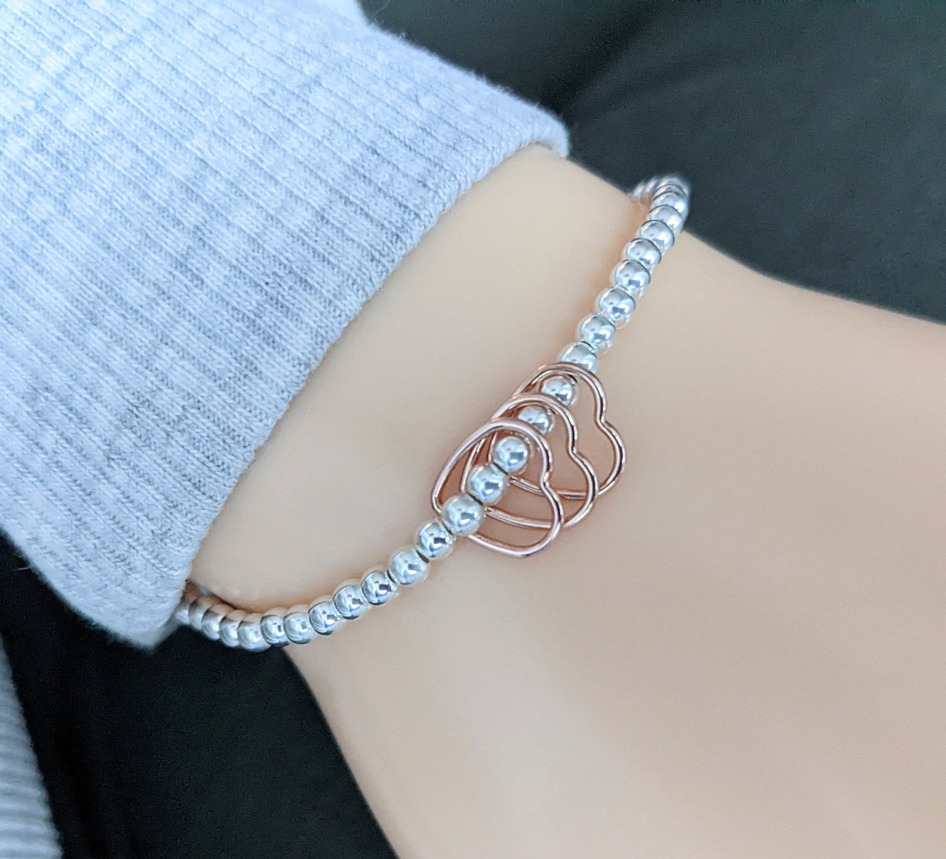 Sterling Silver Rose Gold Heart Birthday Bracelet - With Love Jewellery UK