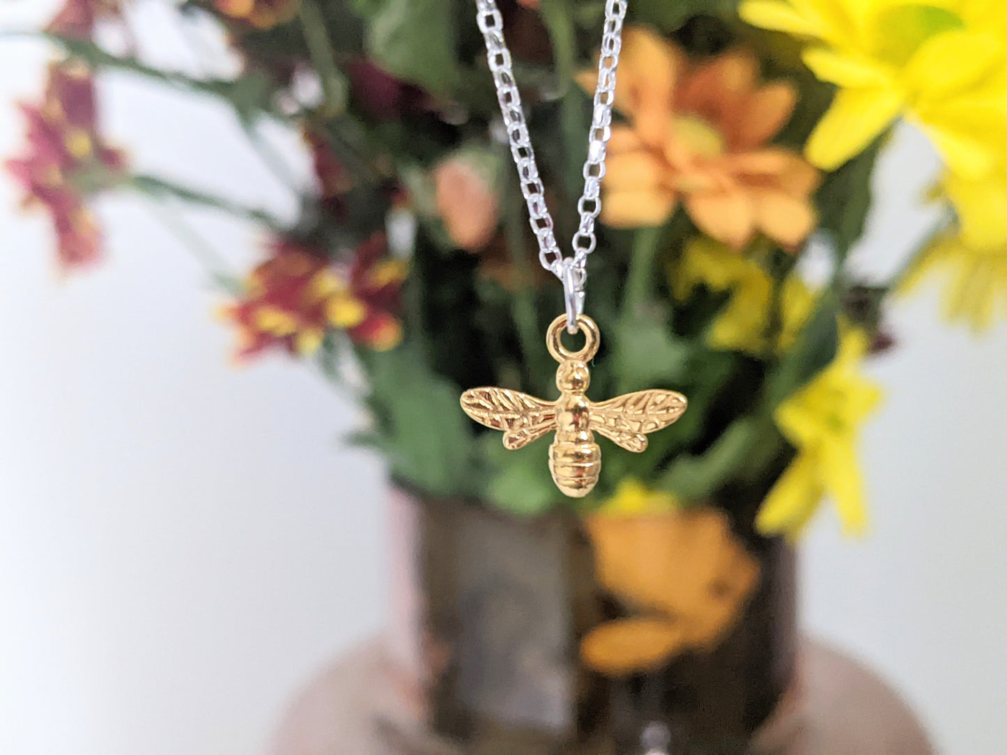 Sterling Silver Bee Necklace With Love Jewellery UK