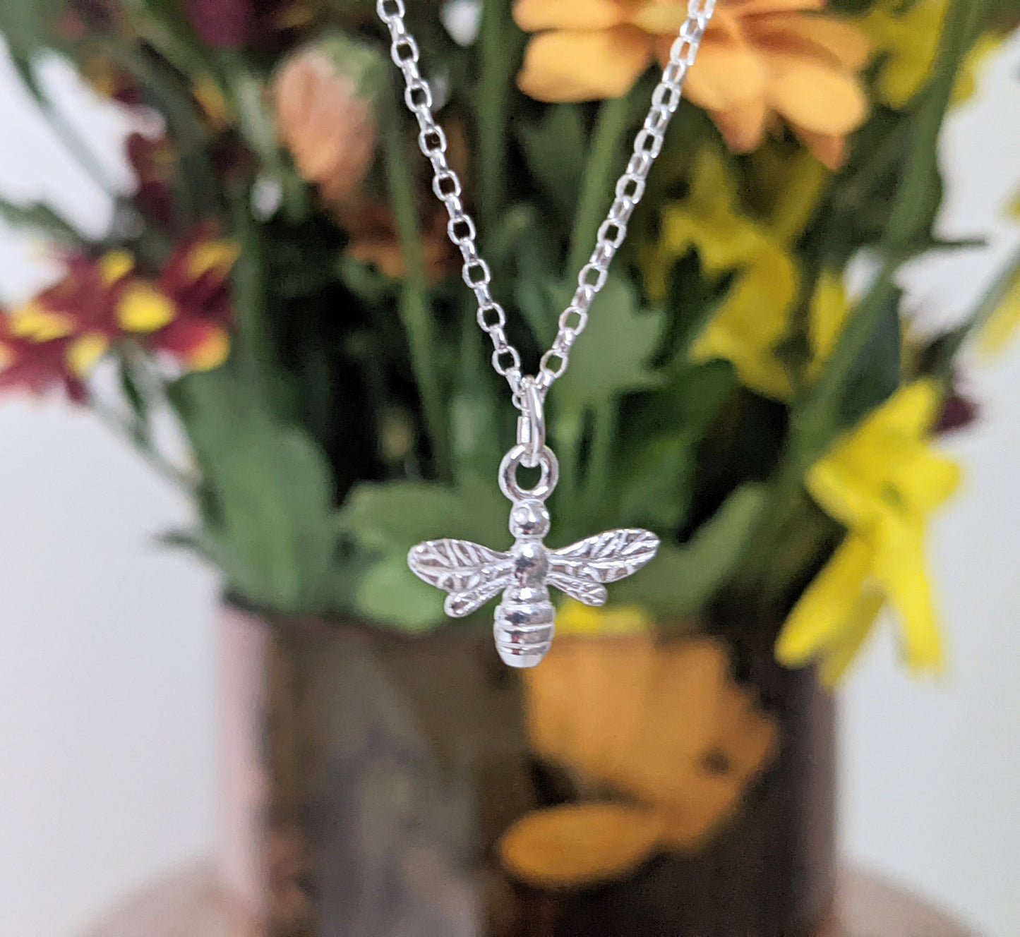 Sterling Silver Bee Necklace With Love Jewellery UK