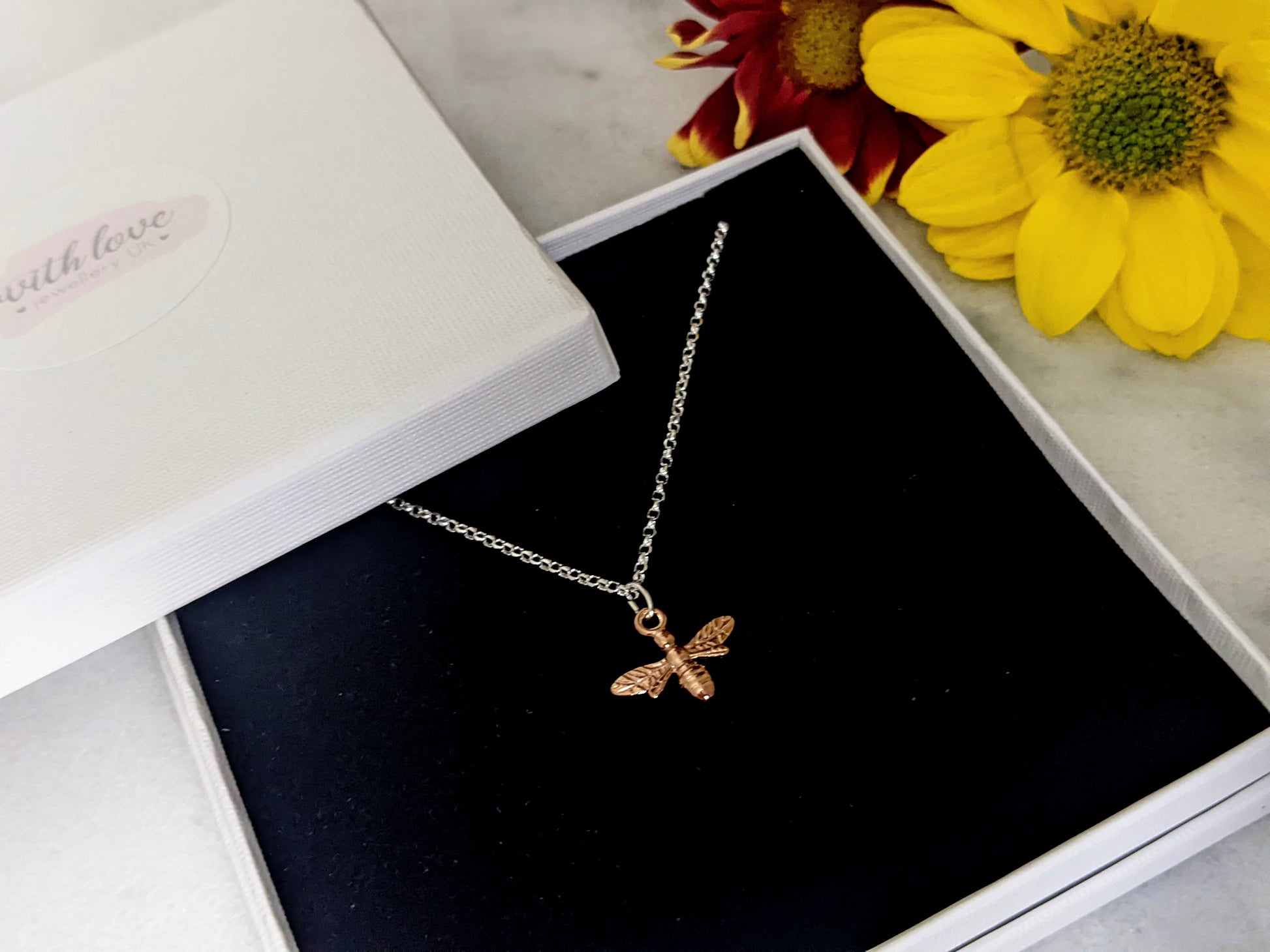 Sterling Silver Bee Necklace With Love Jewellery UK