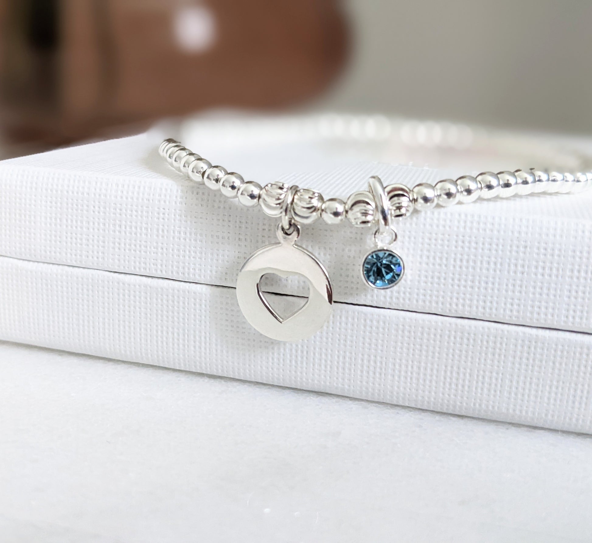 Sterling Silver Heart and Birthstone Bracelet With Love Jewellery UK