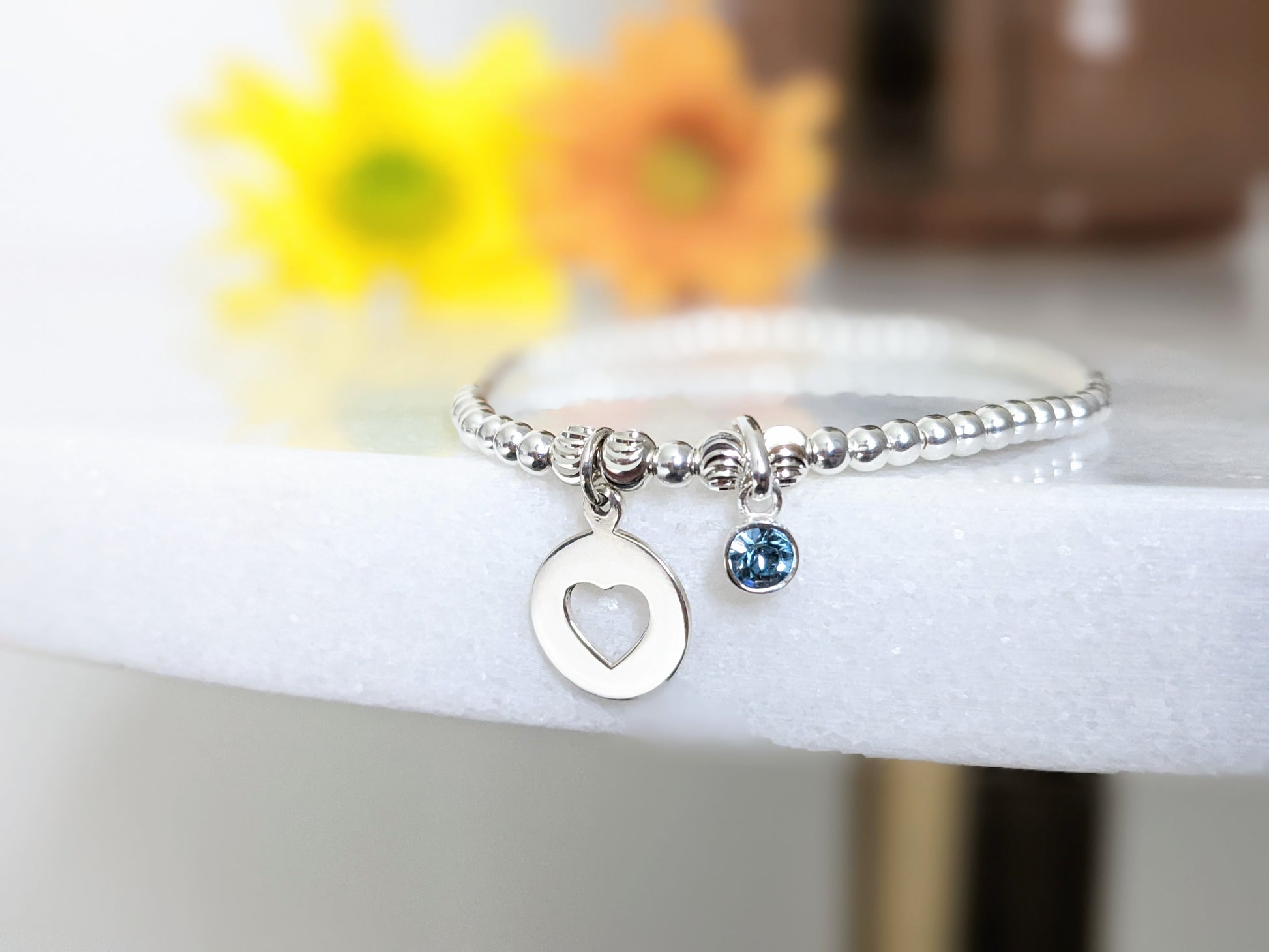 Sterling Silver Heart and Birthstone Bracelet - With Love Jewellery UK