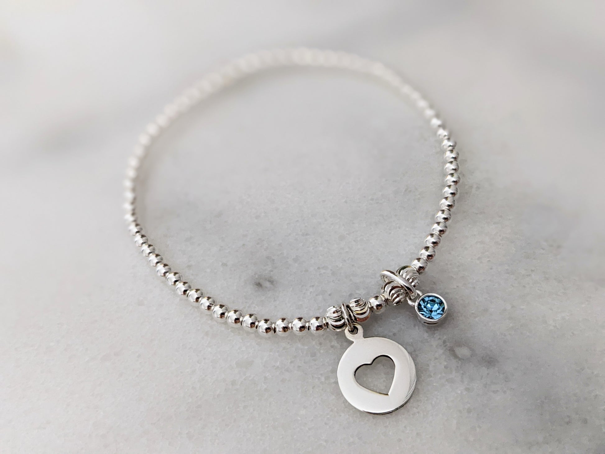 Sterling Silver Heart and Birthstone Bracelet - With Love Jewellery UK