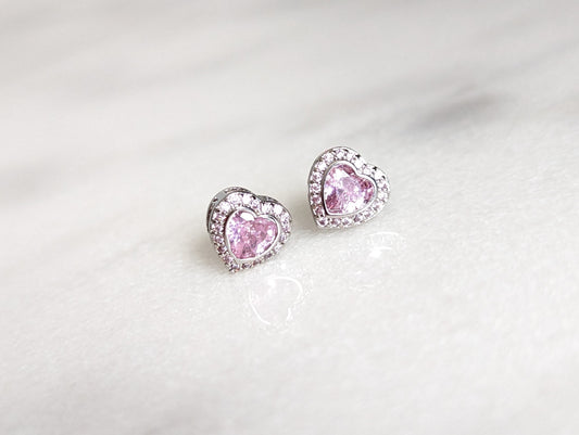 Pink Crystal Heart Earrings With Love Jewellery UK