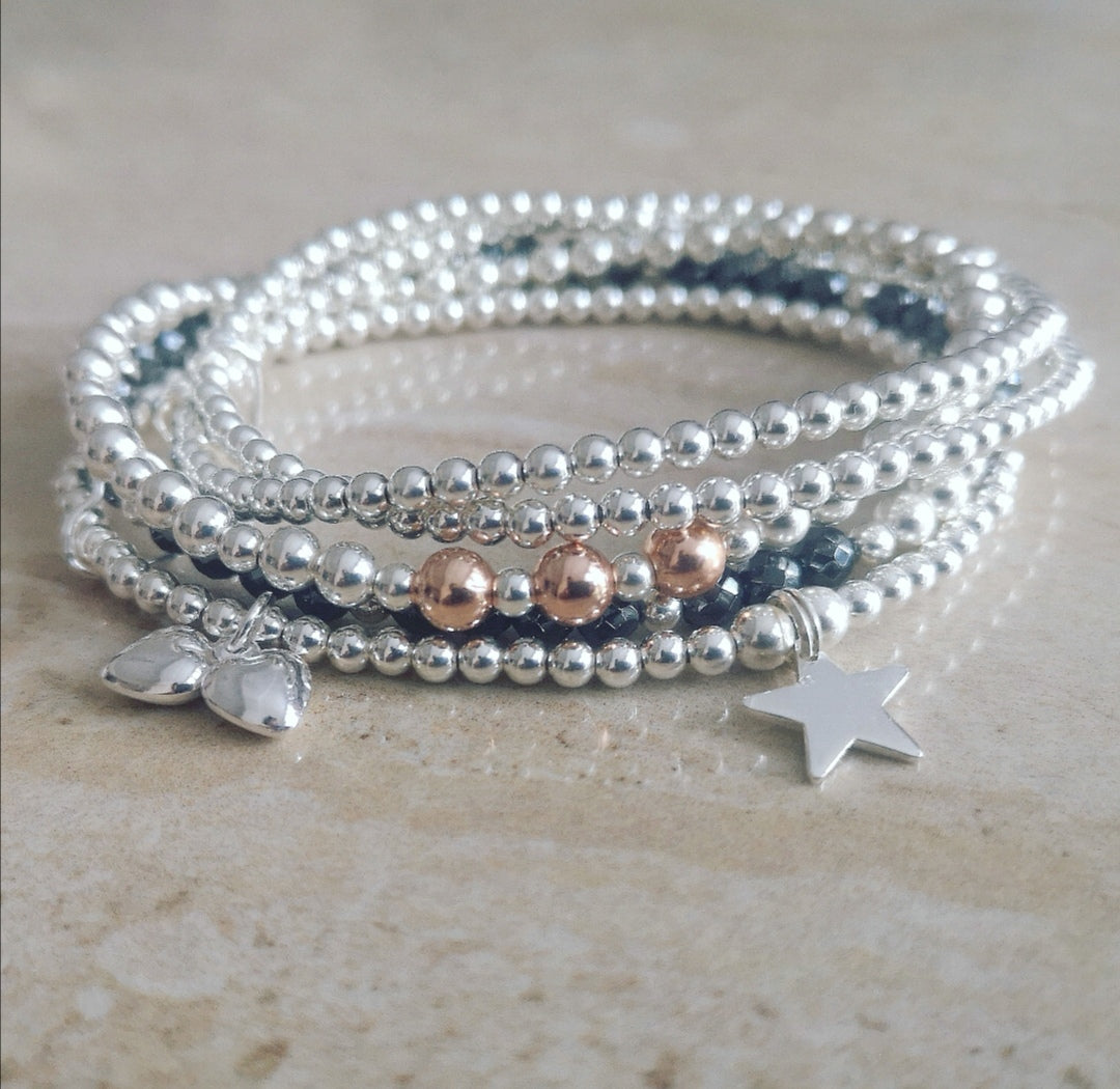 Personalised Sterling Silver and Hematite Stack Set - With Love Jewellery UK