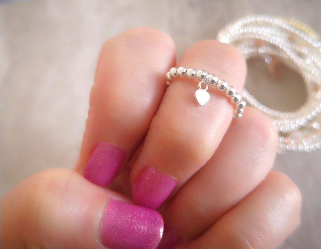 Sterling Silver Heart Charm Ring - With Love Jewellery UK