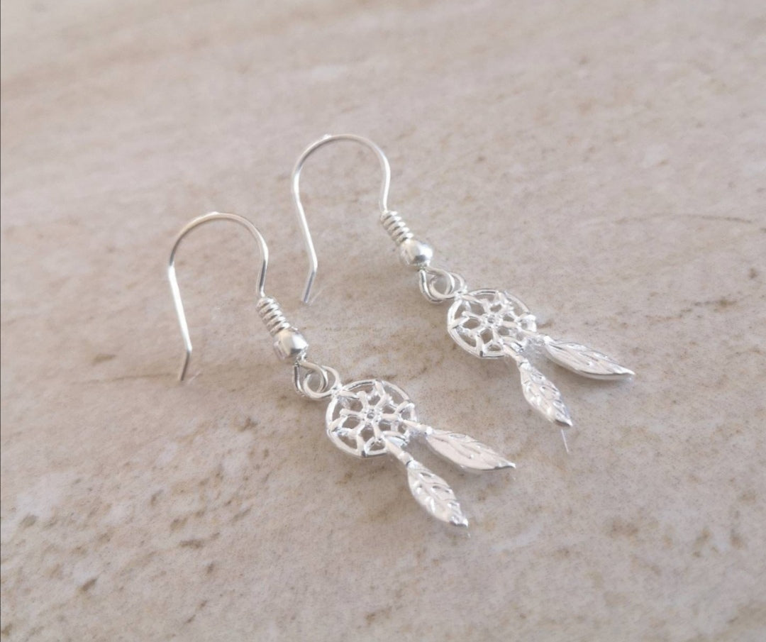 Dreamcatcher Sterling Silver Drop Earrings With Love Jewellery UK