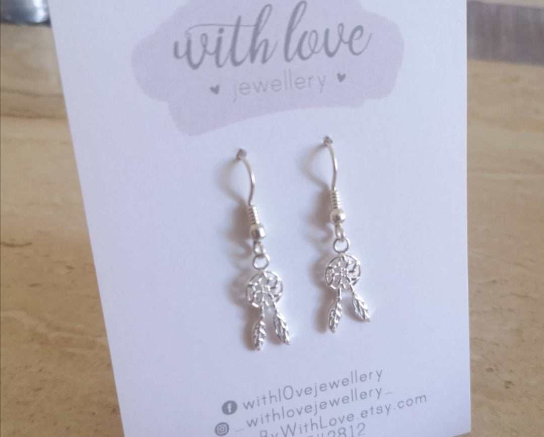 Dreamcatcher Sterling Silver Drop Earrings With Love Jewellery UK