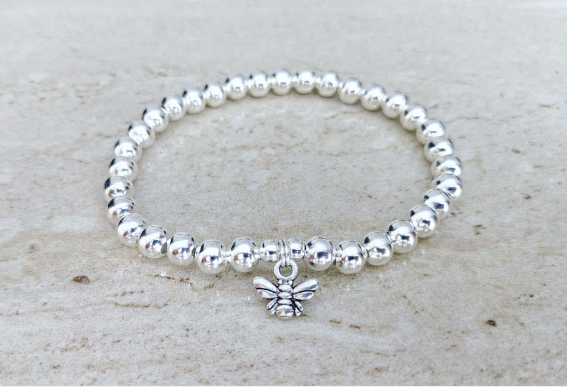 Silver Bee Stretch Bracelet With Love Jewellery UK