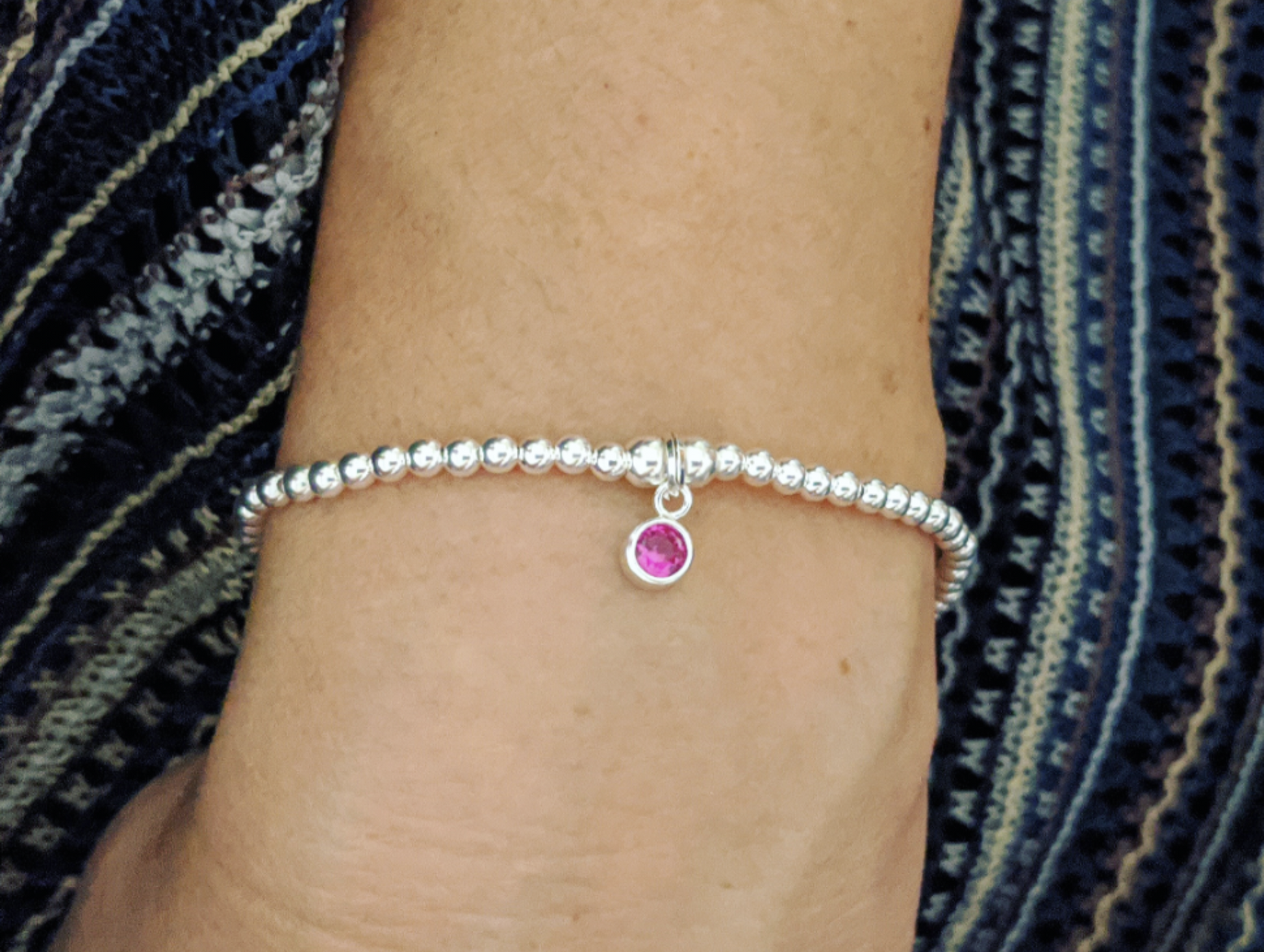Sterling Silver October Birthday Bracelet (Tourmaline) - With Love Jewellery UK