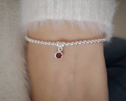 Sterling Silver January Birthstone Bracelet (Garnet) With Love Jewellery UK