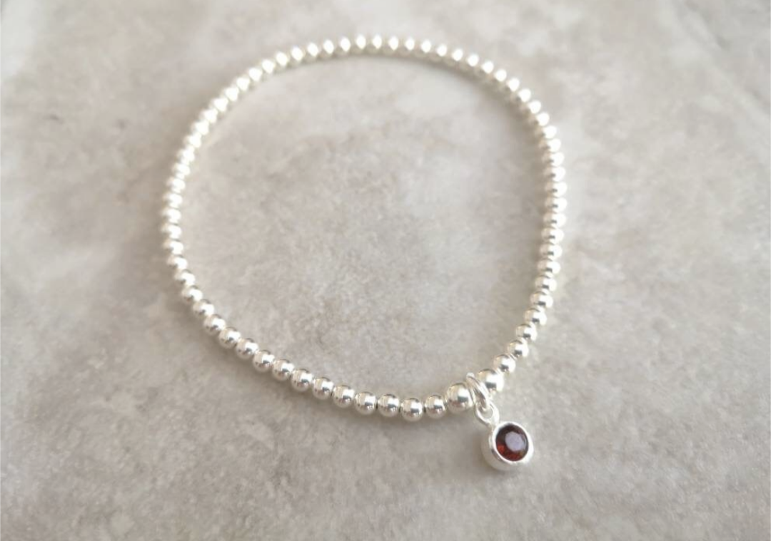 Sterling Silver January Birthstone Bracelet (Garnet) With Love Jewellery UK