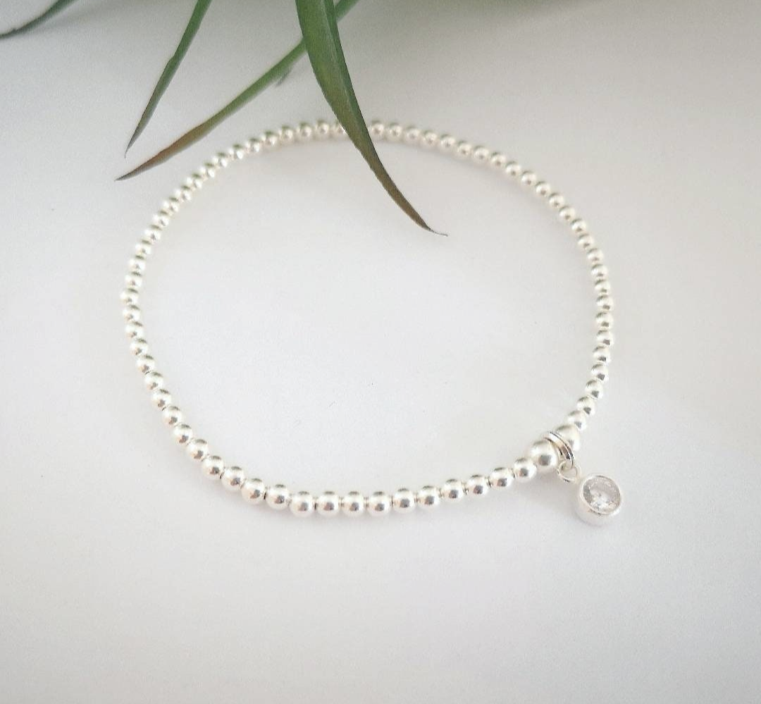 Sterling Silver April Birthstone Bracelet (Clear Crystal) With Love Jewellery UK