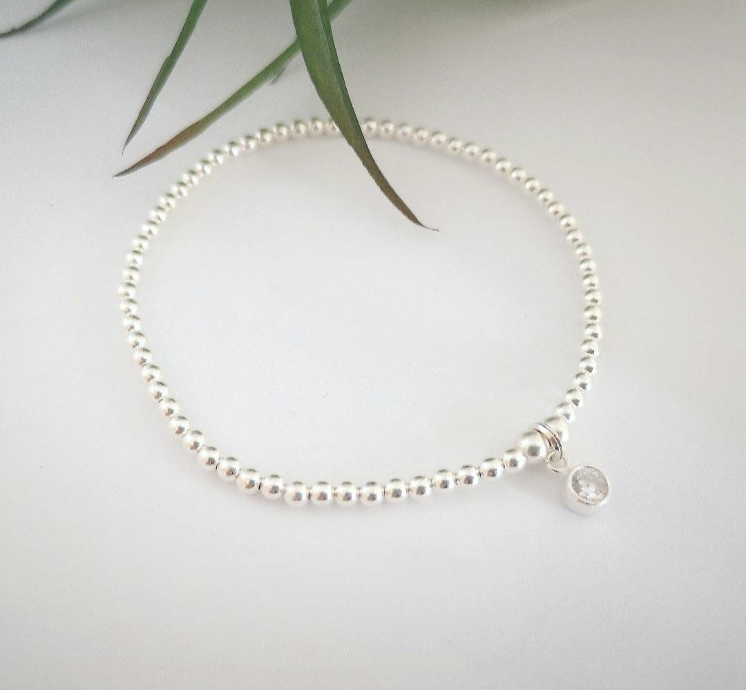 Sterling Silver April Birthstone Bracelet (Clear Crystal) - With Love Jewellery UK