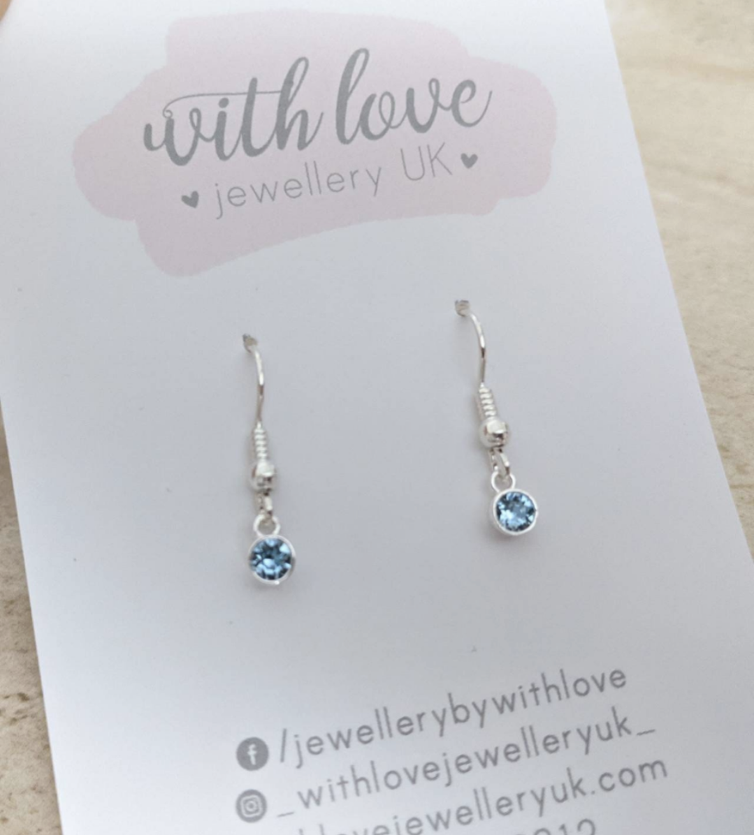 March Birthstone Earrings (Aquamarine) With Love Jewellery UK