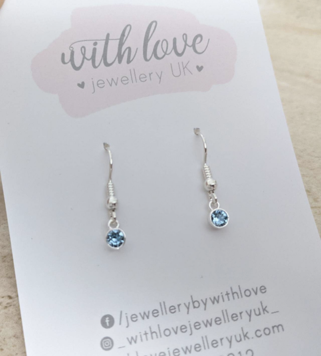 March Birthstone Earrings (Aquamarine) - With Love Jewellery UK