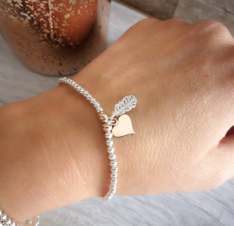 Personalised Sterling Silver Feather Bracelet - With Love Jewellery UK
