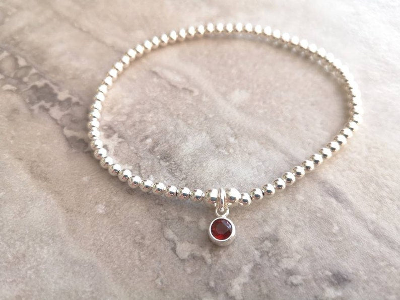 Sterling Silver January Birthstone Bracelet (Garnet) With Love Jewellery UK