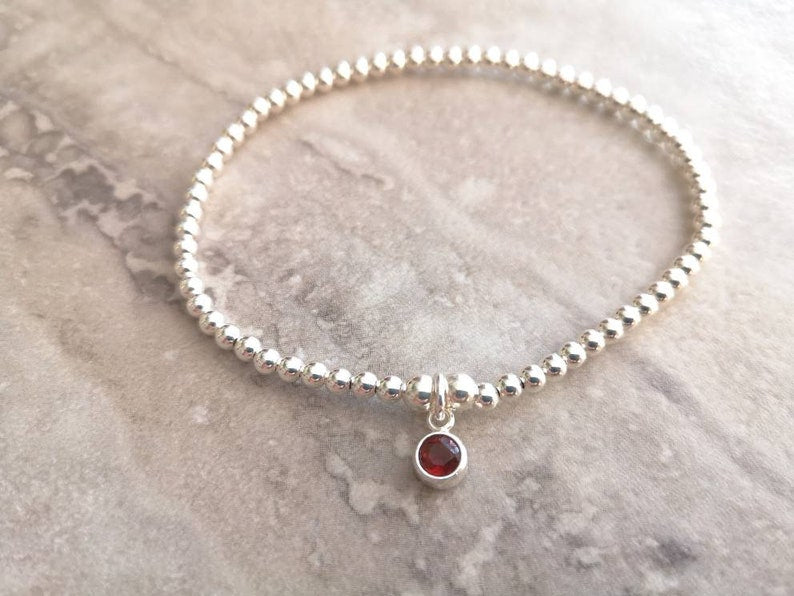Sterling Silver January Birthstone Bracelet (Garnet) - With Love Jewellery UK