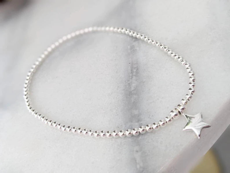 Sterling Silver Star Anklet With Love Jewellery UK