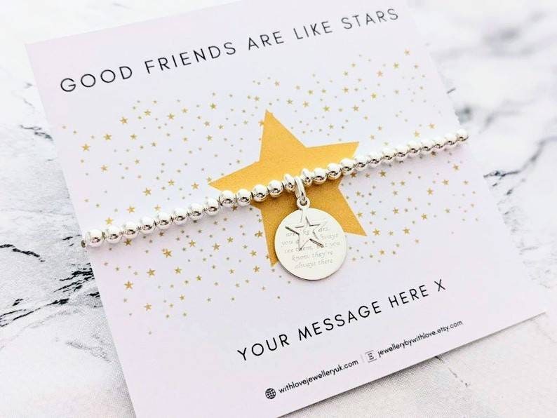 Sterling Silver Good Friends Are Like Stars Bracelet - FREE Personalised Message Card