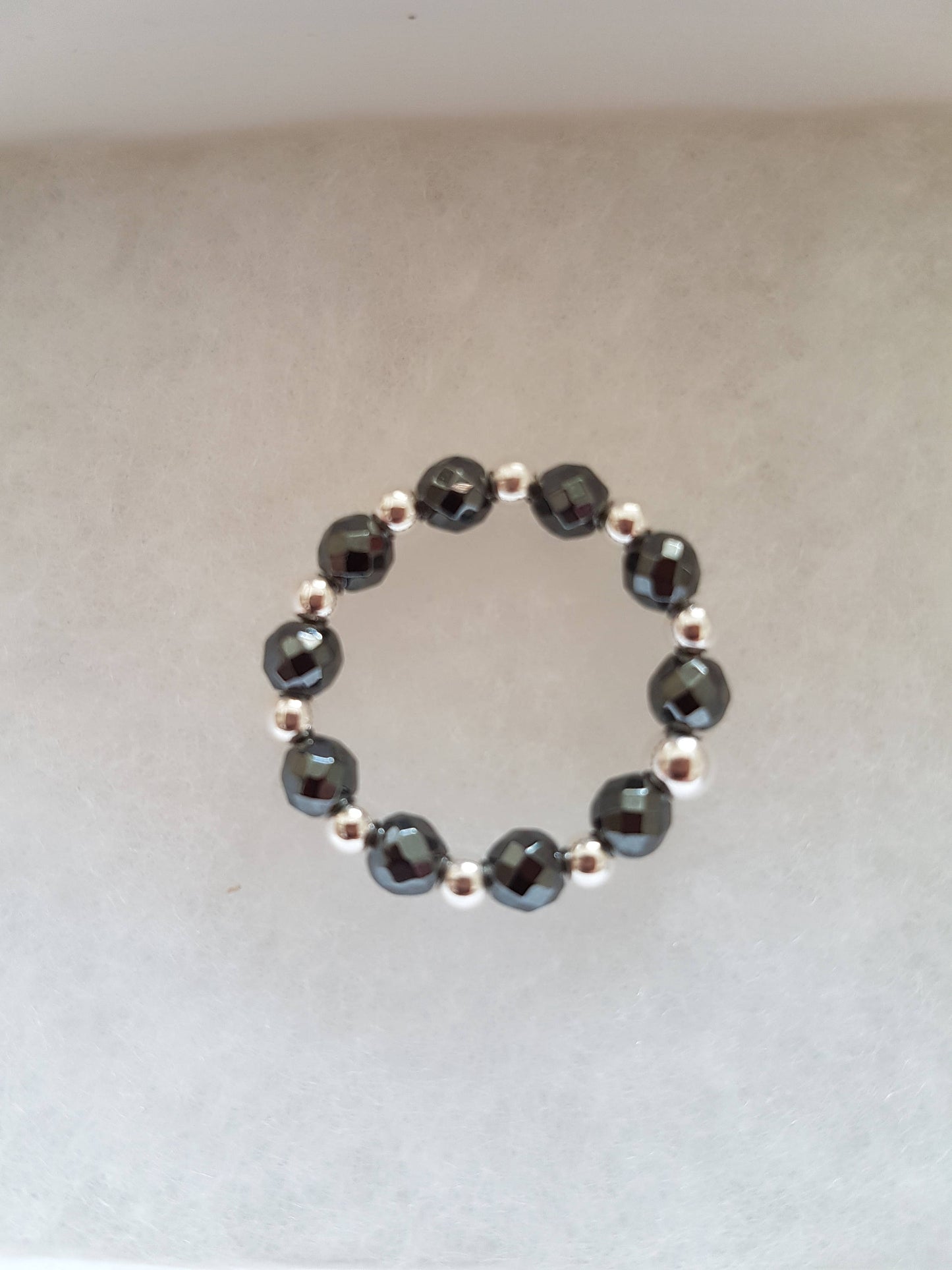 Sterling Silver and Hematite Stretch Ring With Love Jewellery UK