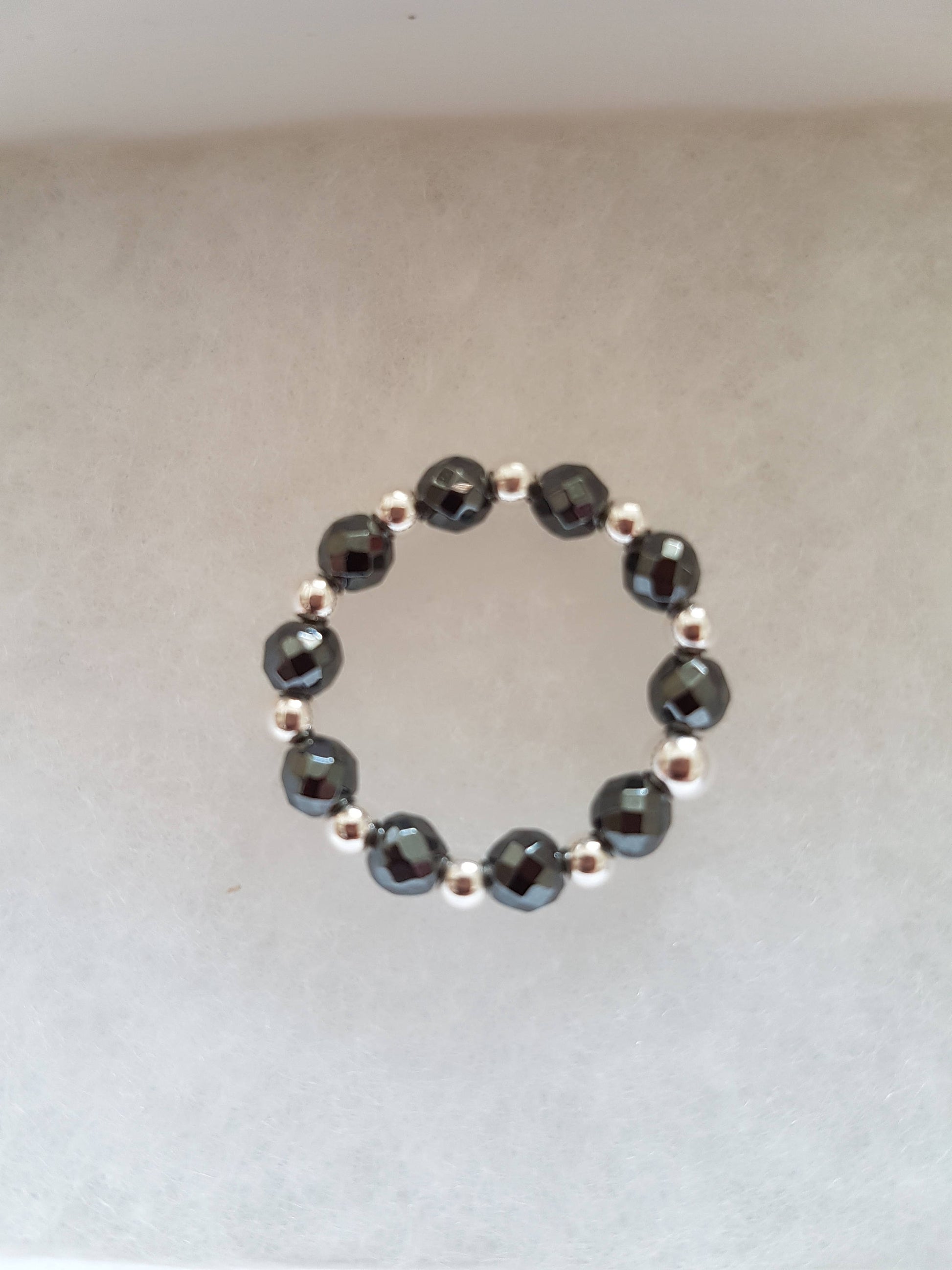 Sterling Silver and Hematite Stretch Ring - With Love Jewellery UK