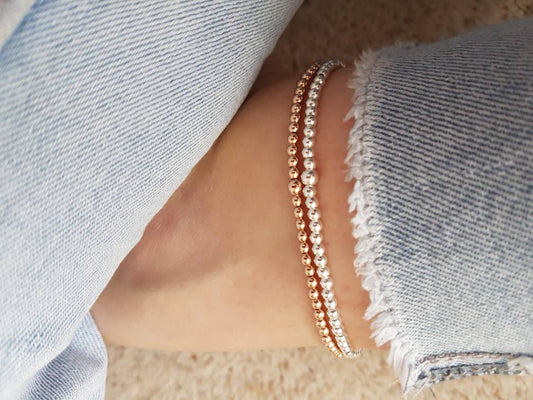 Rose Gold Beaded Stretch Anklet - With Love Jewellery UK